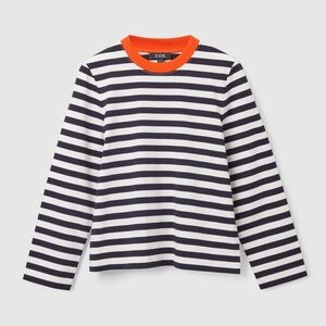 COS Slim Fit Heavyweight Long Sleeve T-shirt Striped Orange Trim